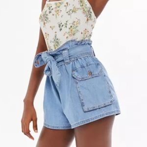 UO Fiona Paperbag Denim Shorts